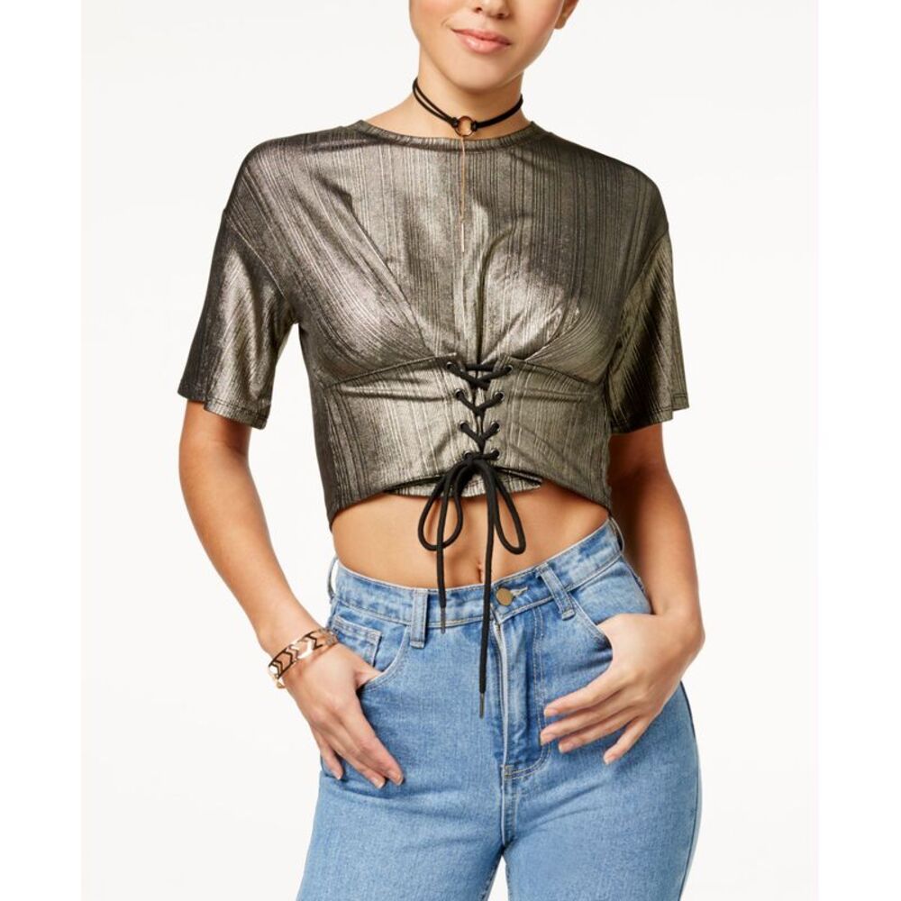 Material Girl Juniors Metallic Cropped Corset Top